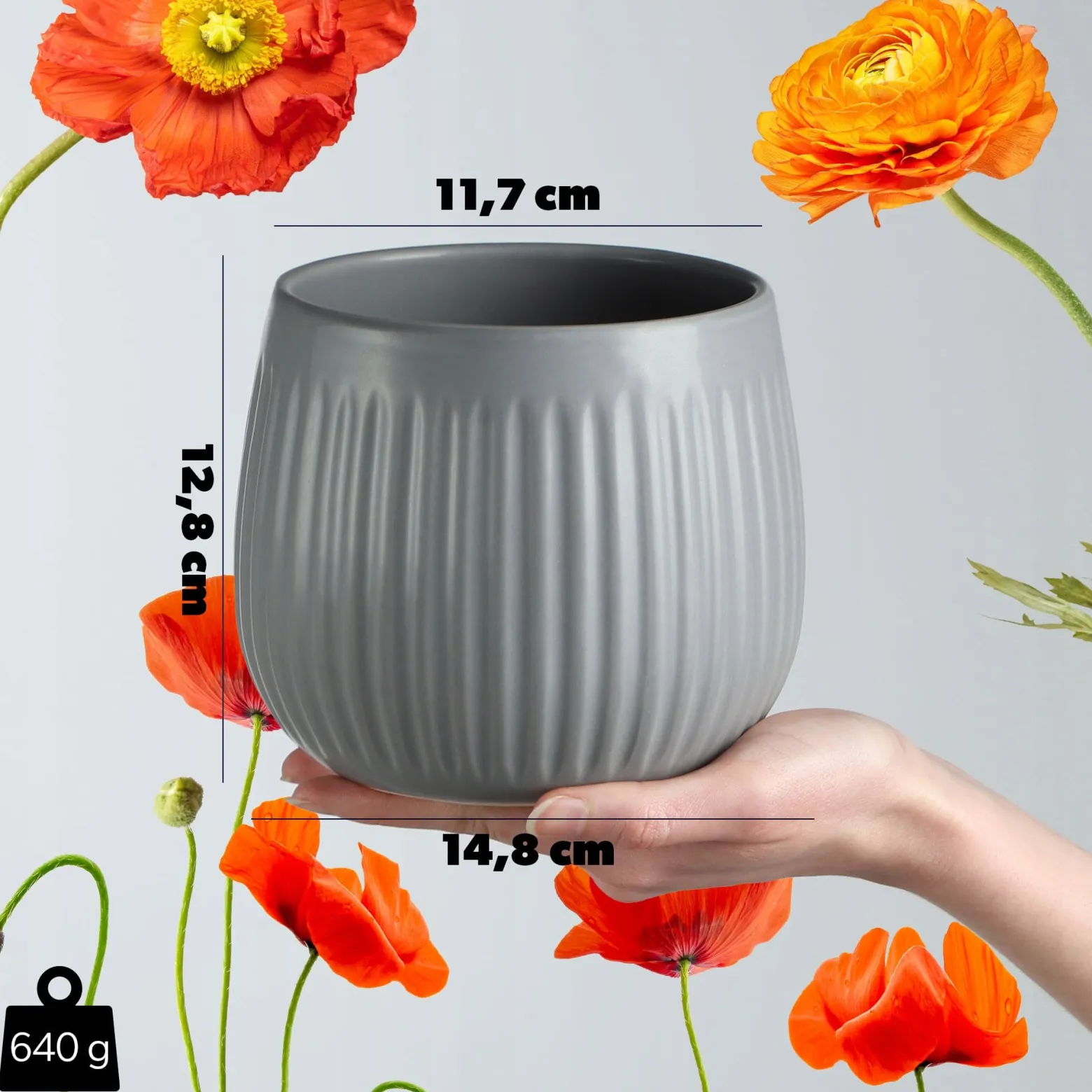 Kadax Doniczka Ceramiczna 14cm Osłonka Szara