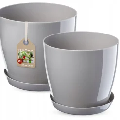 Kadax Doniczka z Podstawką Szara Zestaw 23+28cm