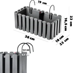 Kadax Skrzynka Balkonowa 38cm + 2 Uchwyty Szara
