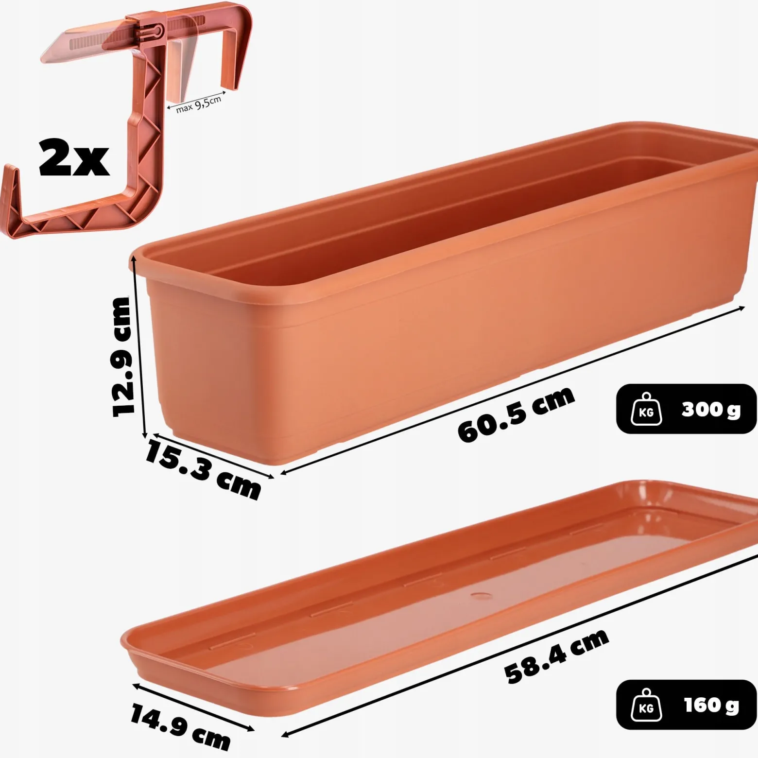 Kadax Skrzynka Balkonowa Doniczka 60cm z Uchwytami