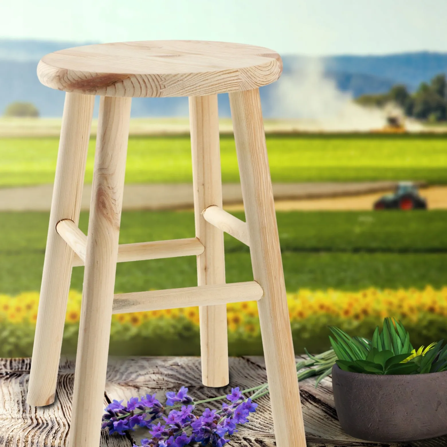 Kadax Taboret Drewniany Stołek Krzesło 46cm 4szt