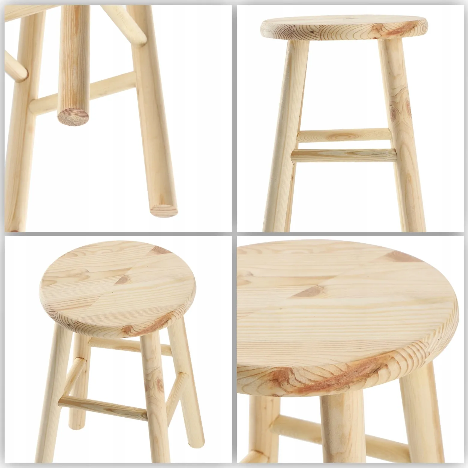 Kadax Taboret Drewniany Stołek Krzesło 46cm 4szt