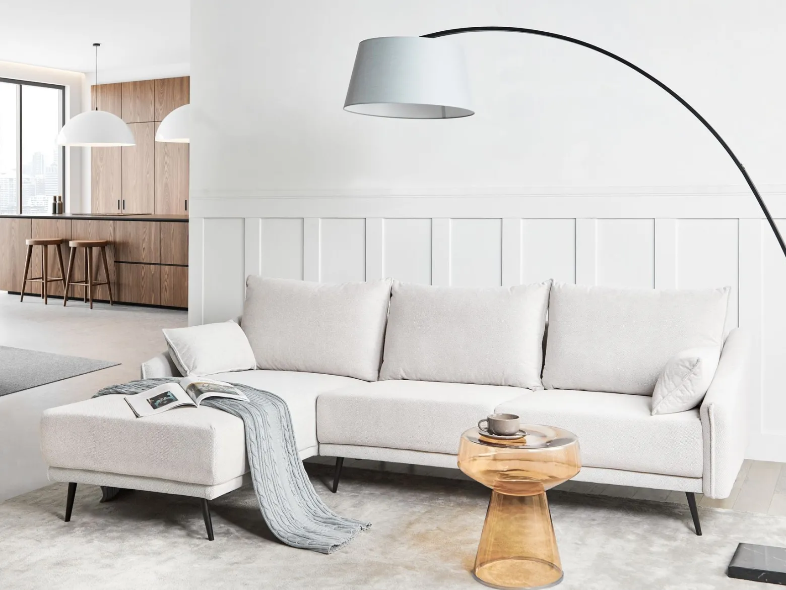 Kanapa narożnik prawostronny złamana biel