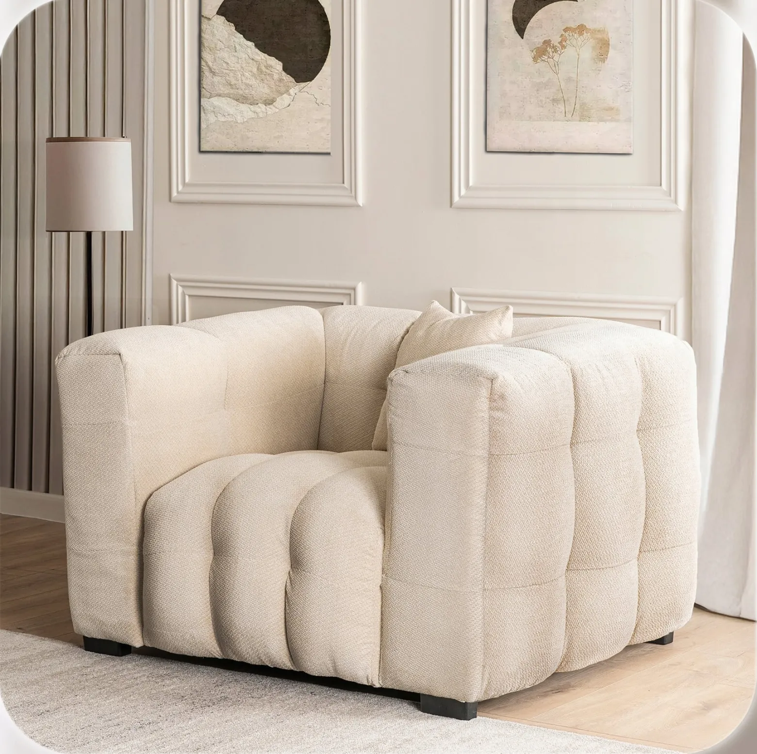 Kanapa Sofa Glamour Jednoosobowa Do Salonu Wygodna Kremowa MODERNO 1S