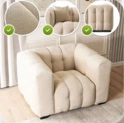 Kanapa Sofa Glamour Jednoosobowa Do Salonu Wygodna Kremowa MODERNO 1S