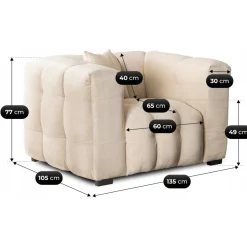 Kanapa Sofa Glamour Jednoosobowa Do Salonu Wygodna Kremowa MODERNO 1S