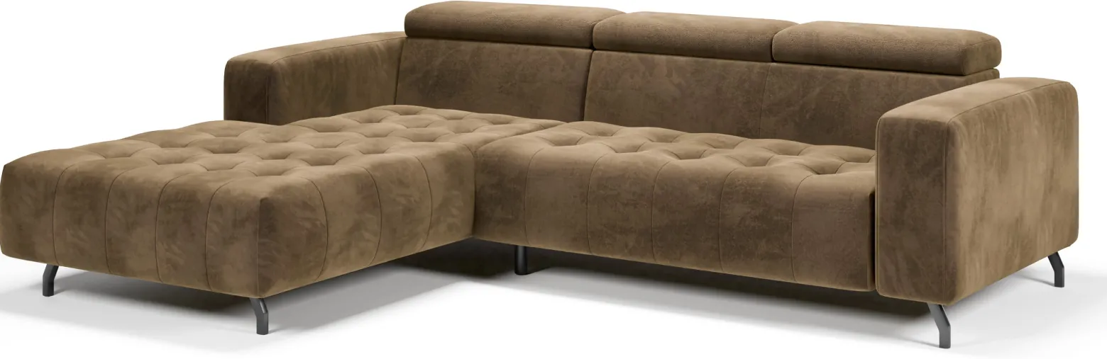 Kanapa Sofa Narożna Narożnik Barbados Regulowane Zagłówki Brązowy Lewy