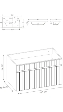 KASZMIROWA Szafka Łazienkowa z UMYWALKĄ 80 cm