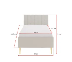 Kaszmirowe łóżko jednoosobowe ALBA 80x200 z tapicerowanym zagłówkiem