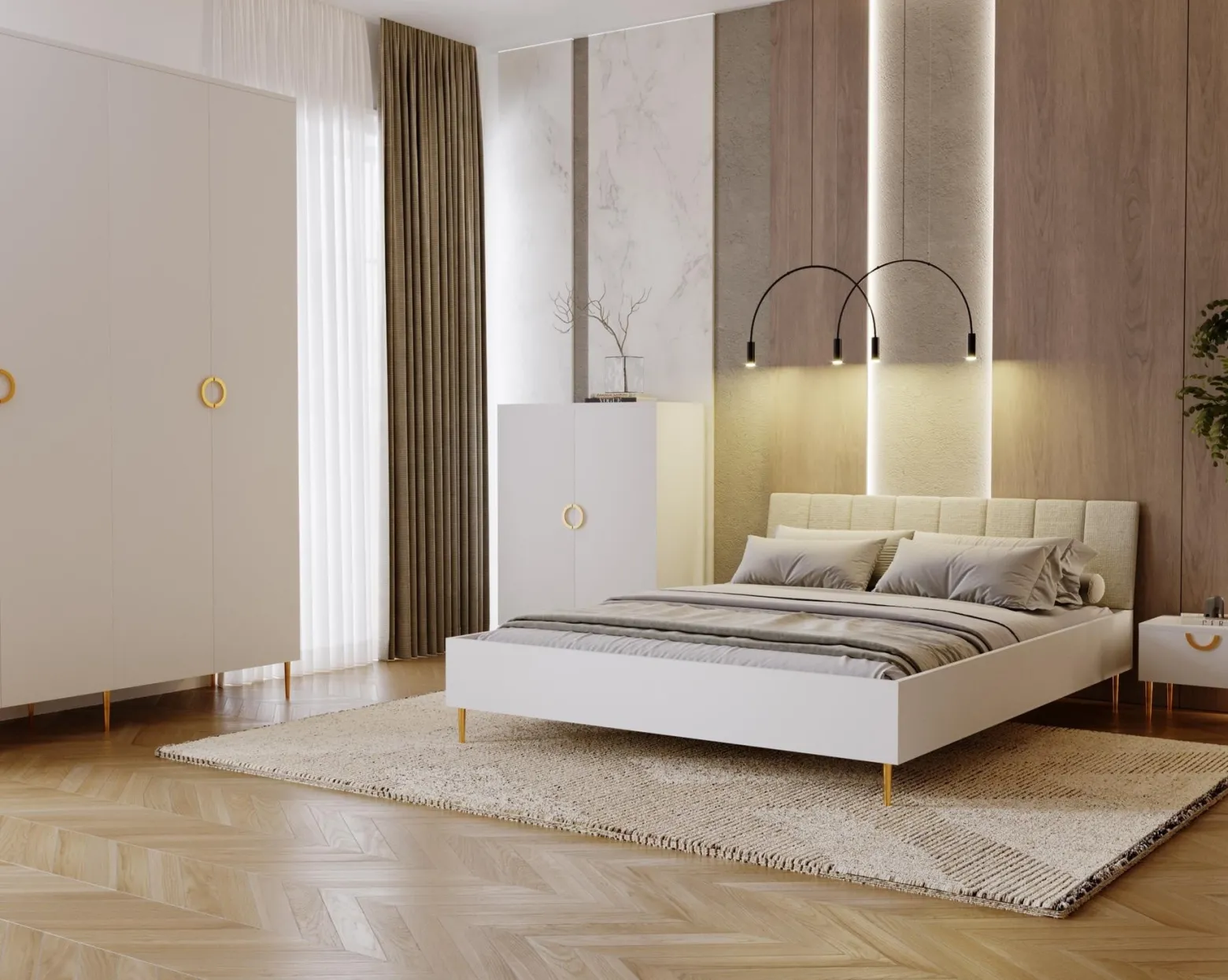 Kaszmirowe łóżko jednoosobowe ALBA 80x200 z tapicerowanym zagłówkiem