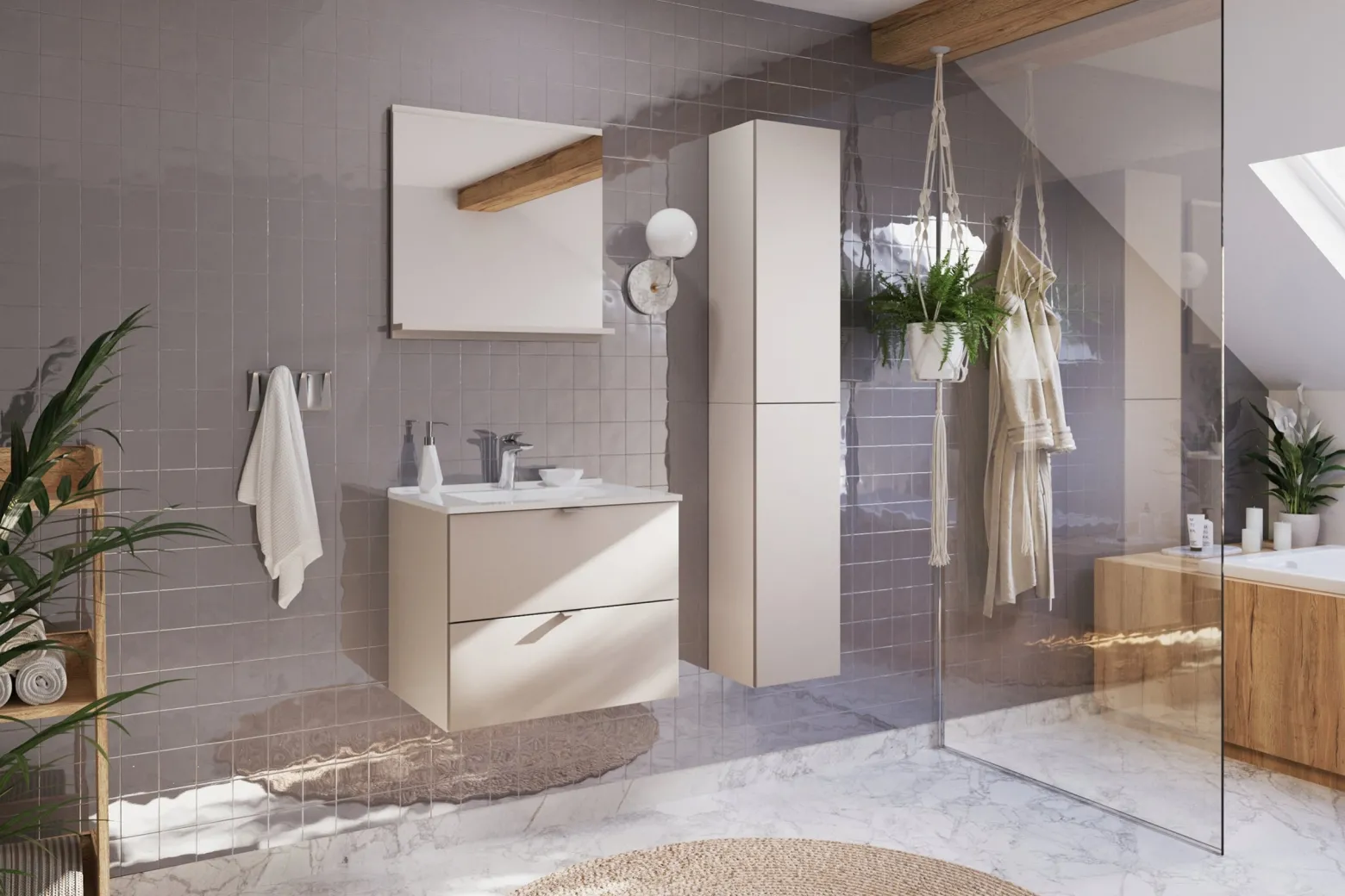 Kaszmirowe meble łazienkowe szafka DALIA CASHMERE z blatem 120 i słupkami