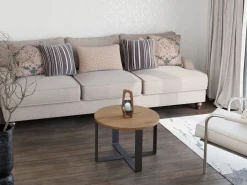 Kawowy Okrągły Stolik Ława Loft Industrial Salon 55 cm Metalowy Stelaż
