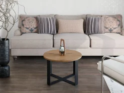 Kawowy Okrągły Stolik Ława Loft Industrial Salon 55 cm Metalowy Stelaż