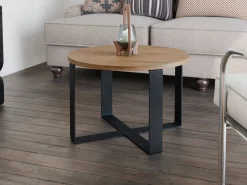 Kawowy Okrągły Stolik Ława Loft Industrial Salon 55 cm Metalowy Stelaż