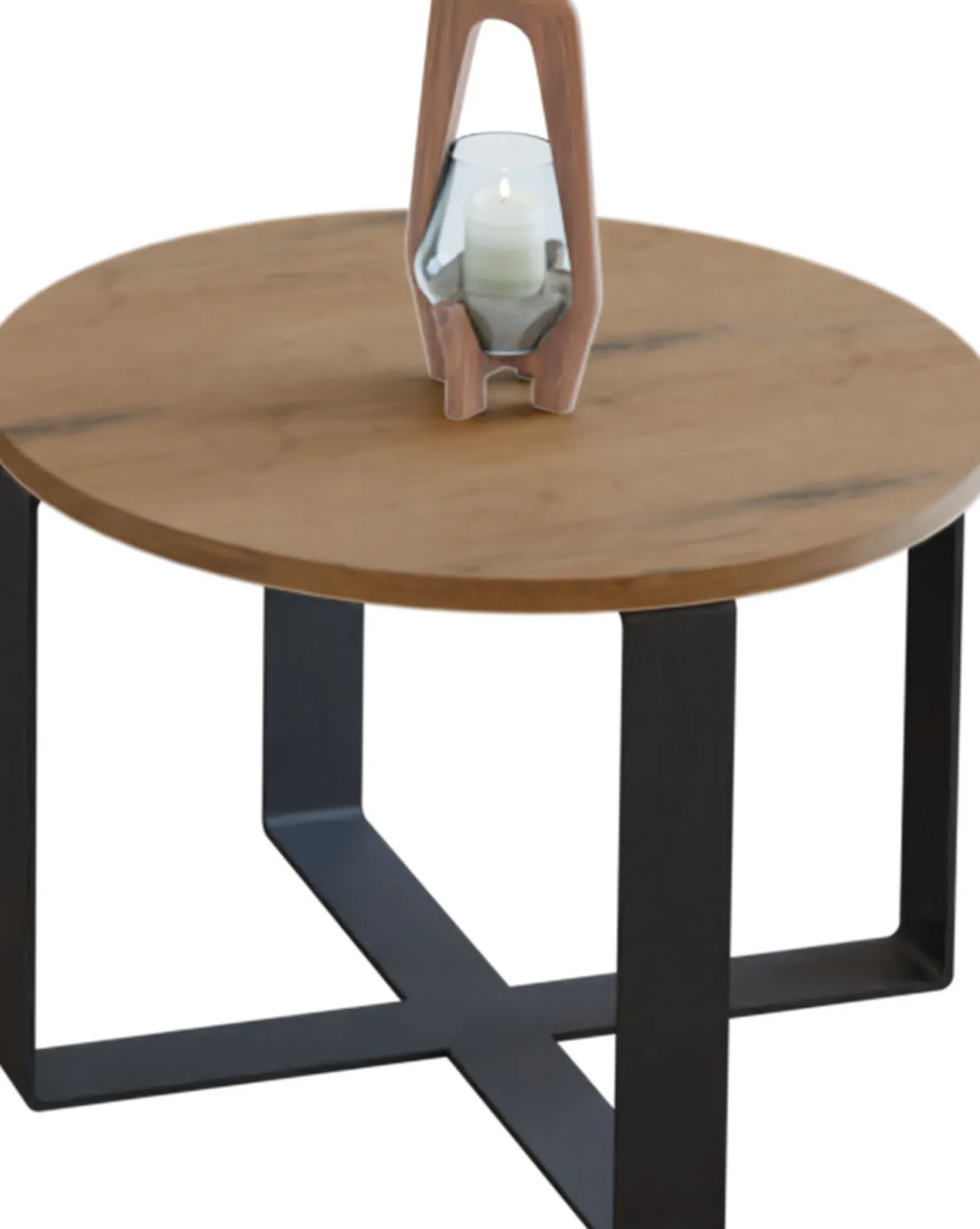 Kawowy Okrągły Stolik Ława Loft Industrial Salon 55 cm Metalowy Stelaż