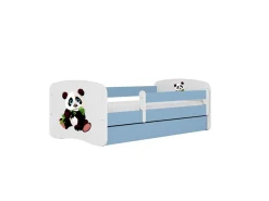 Łóżko Babydreams niebieskie Panda 2 z szufladą materac piankowy 180x80