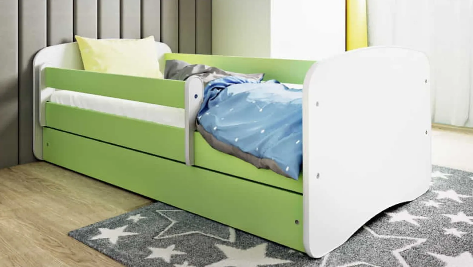 Łóżko Babydreams zielone Bez wzoru z szufladą materac piankowy 180x80