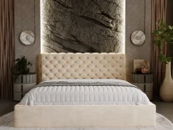 Łóżko chesterfield APOLLO 180x200 beżowe z pojemnikiem