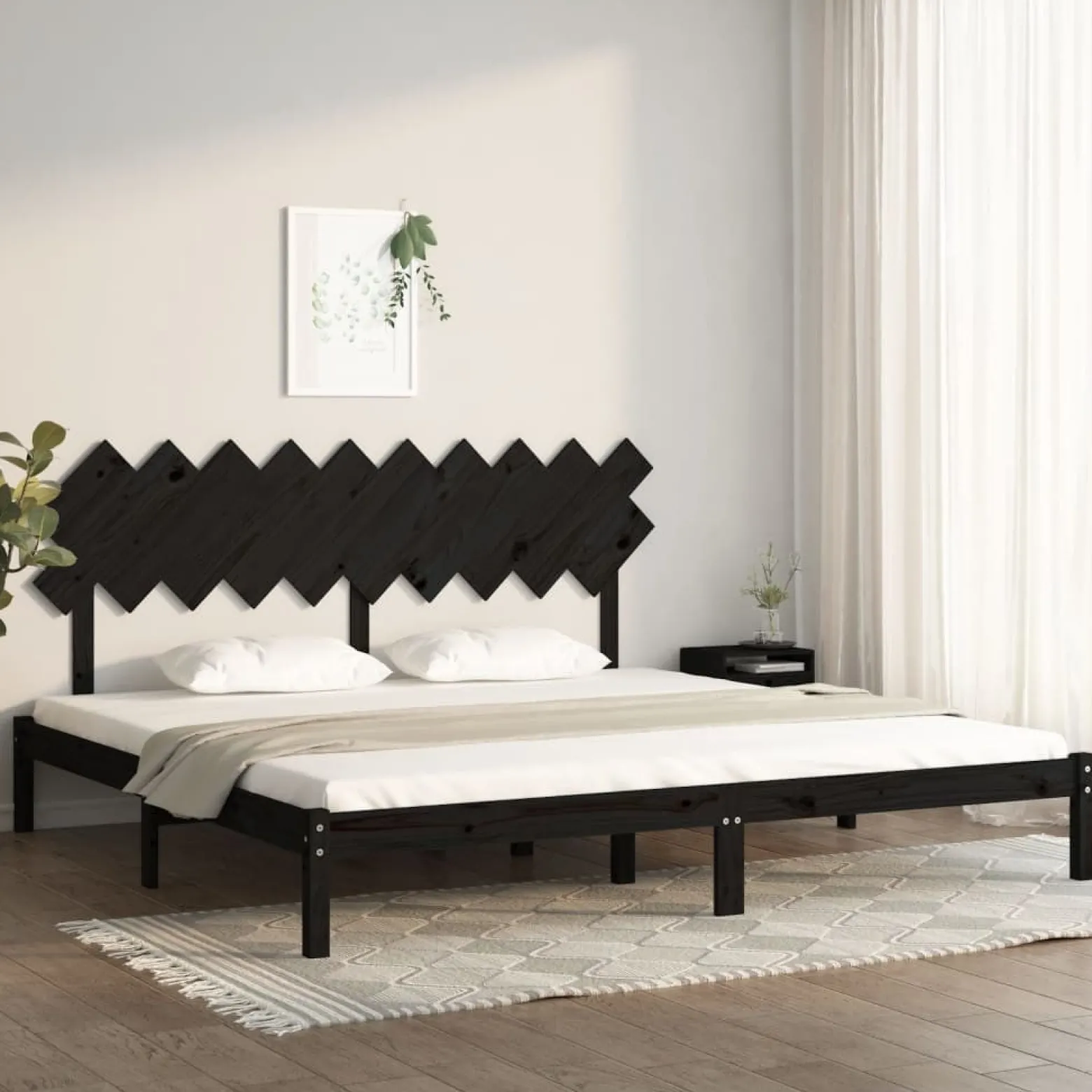 Łóżko Drewniane Rama Łóżka Sofa Czarne Do Sypialni Pokoju 200 x 200 cm