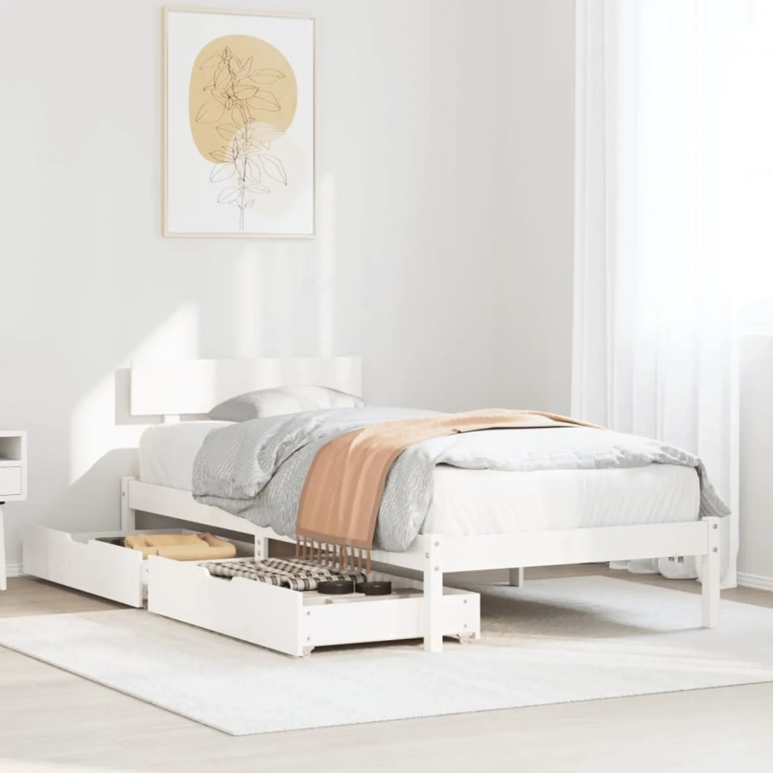 Łóżko drewniane rama łóżka sofa biała do sypialni pokoju 75x190 cm