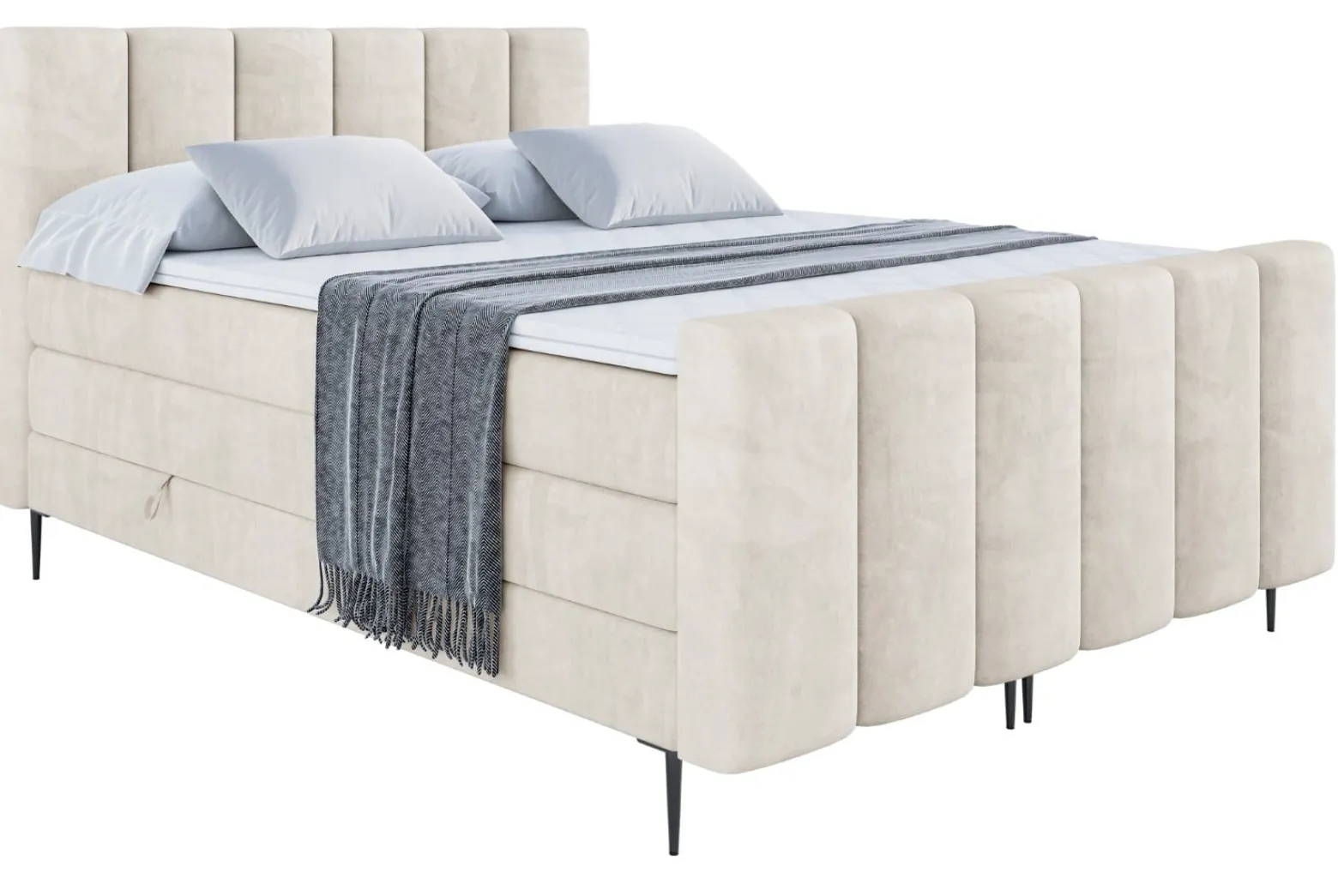 Łóżko kontynentalne - pojemnik, materac, nóżki BOXI1-FC-Z KING 120x200 cm