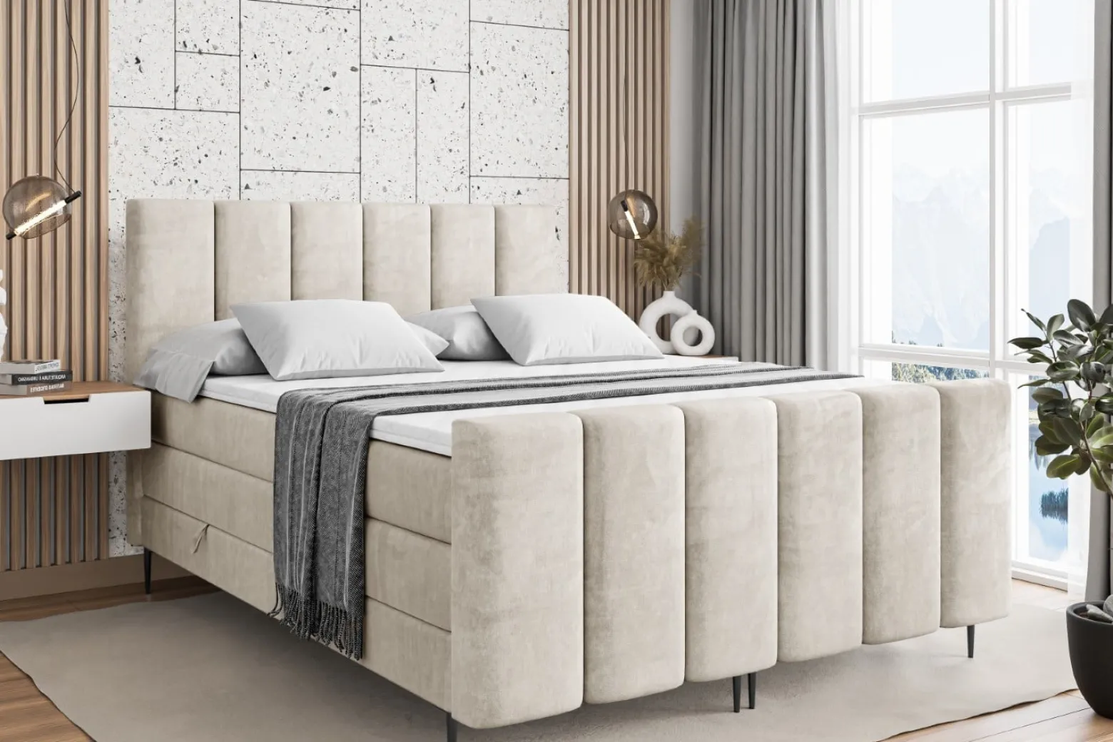 Łóżko kontynentalne - pojemnik, materac, nóżki BOXI1-FC-Z KING 120x200 cm