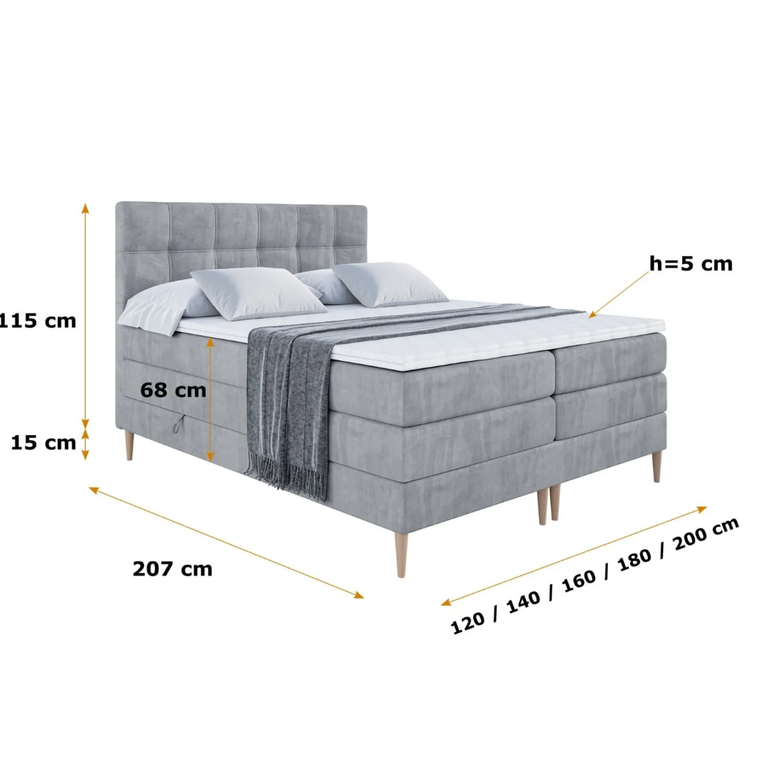 Łóżko kontynentalne - pojemnik, materac, nóżki MARCE-FD KING 120x200cm