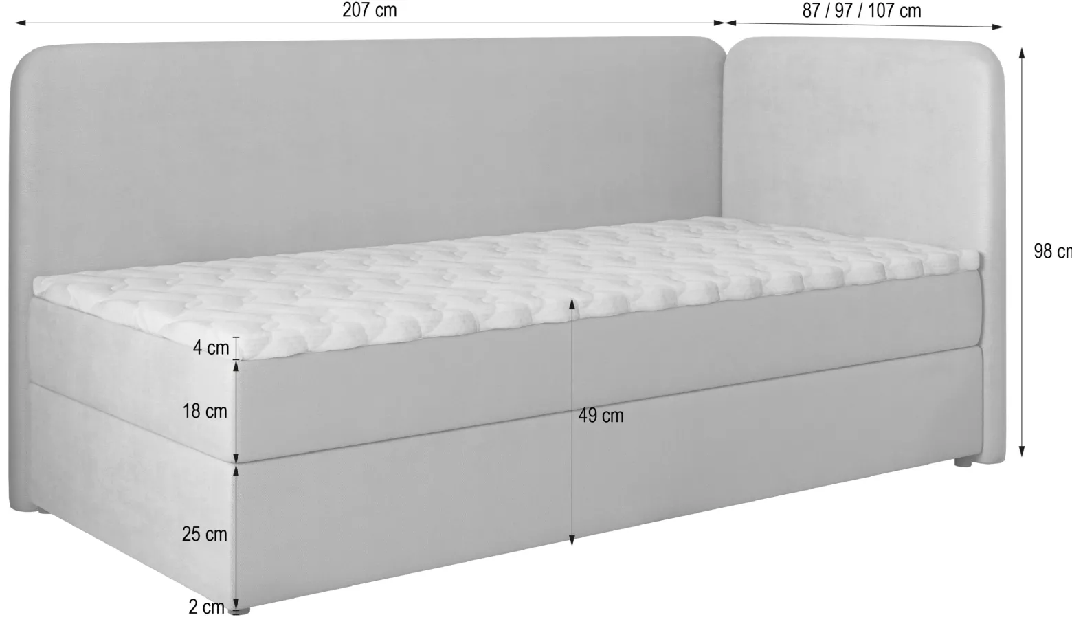 Łóżko kontynentalne GINA z topperem 100x200 cm