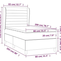 Łóżko kontynentalne z materacem jasnoszare aksamit 80x200 cm