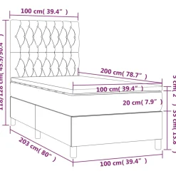 Łóżko kontynentalne z materacem taupe tkanina 100x200 cm