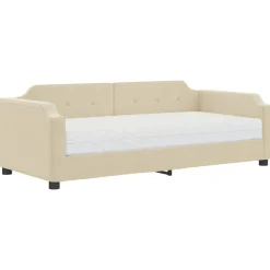 Łóżko kontynentalne z materacem kremowe do sypialni pokoju 80x200 cm,
