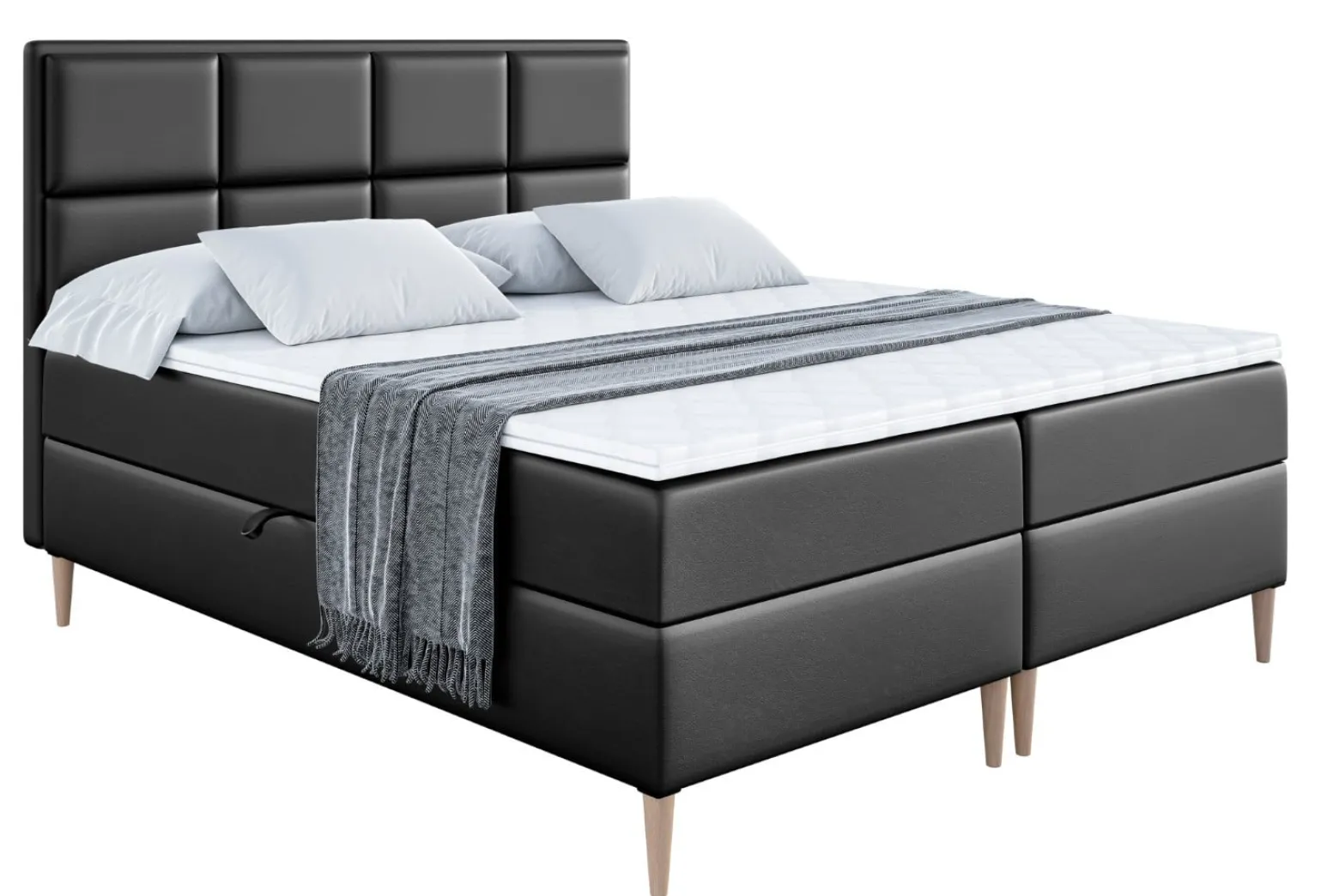 Łóżko kontynentalne z pojemnikiem, materacem i nóżkami NOVA-FD 120x200 cm