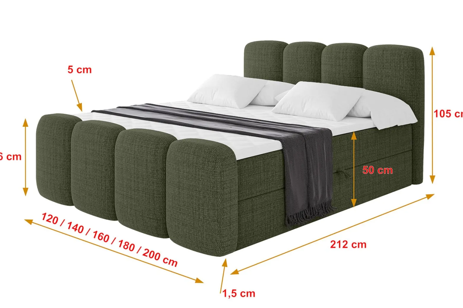 Łóżko kontynentalne z pojemnikiem i materacem H3 NINA-Z - 120x200cm