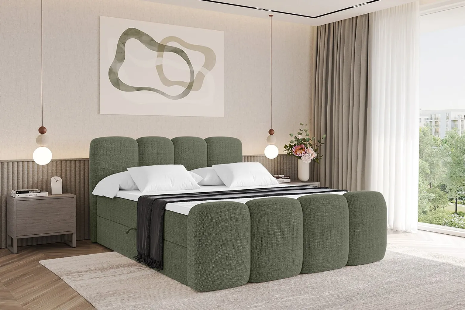 Łóżko kontynentalne z pojemnikiem i materacem H3 NINA-Z - 120x200cm