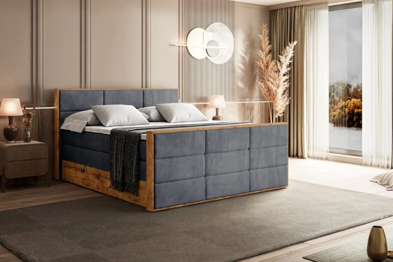 Łóżko kontynentalne z pojemnikiem i materacem H3|H4 LOLLI1-Z KING 120x200cm