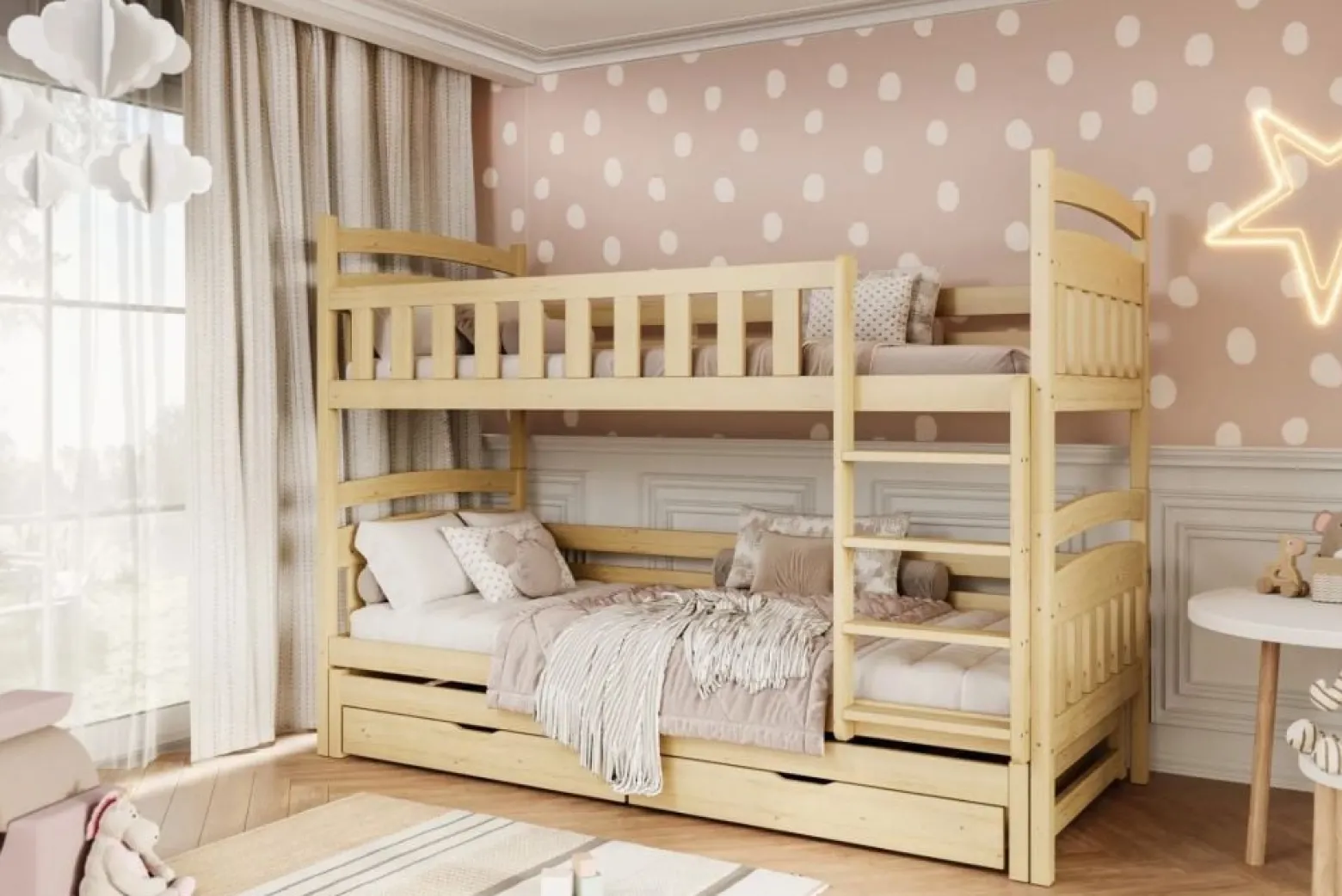 Łóżko piętrowe JULITA 160x80 sosna drewniane bez szuflady/bez materaca