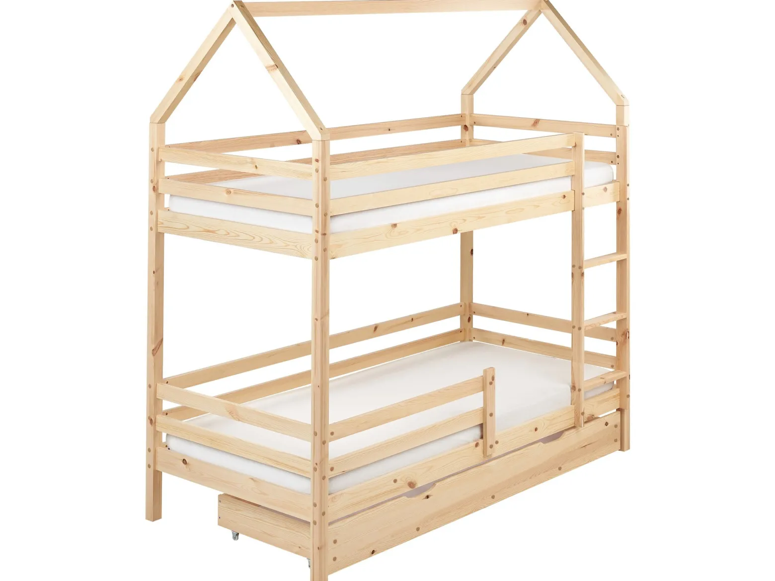 Łóżko piętrowe z szufladami 90x200 jasnobrązowe