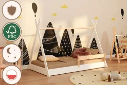 Łóżko podłogowe pojedyncze drew. TIPI FLOOR Białe SMARTWOOD®