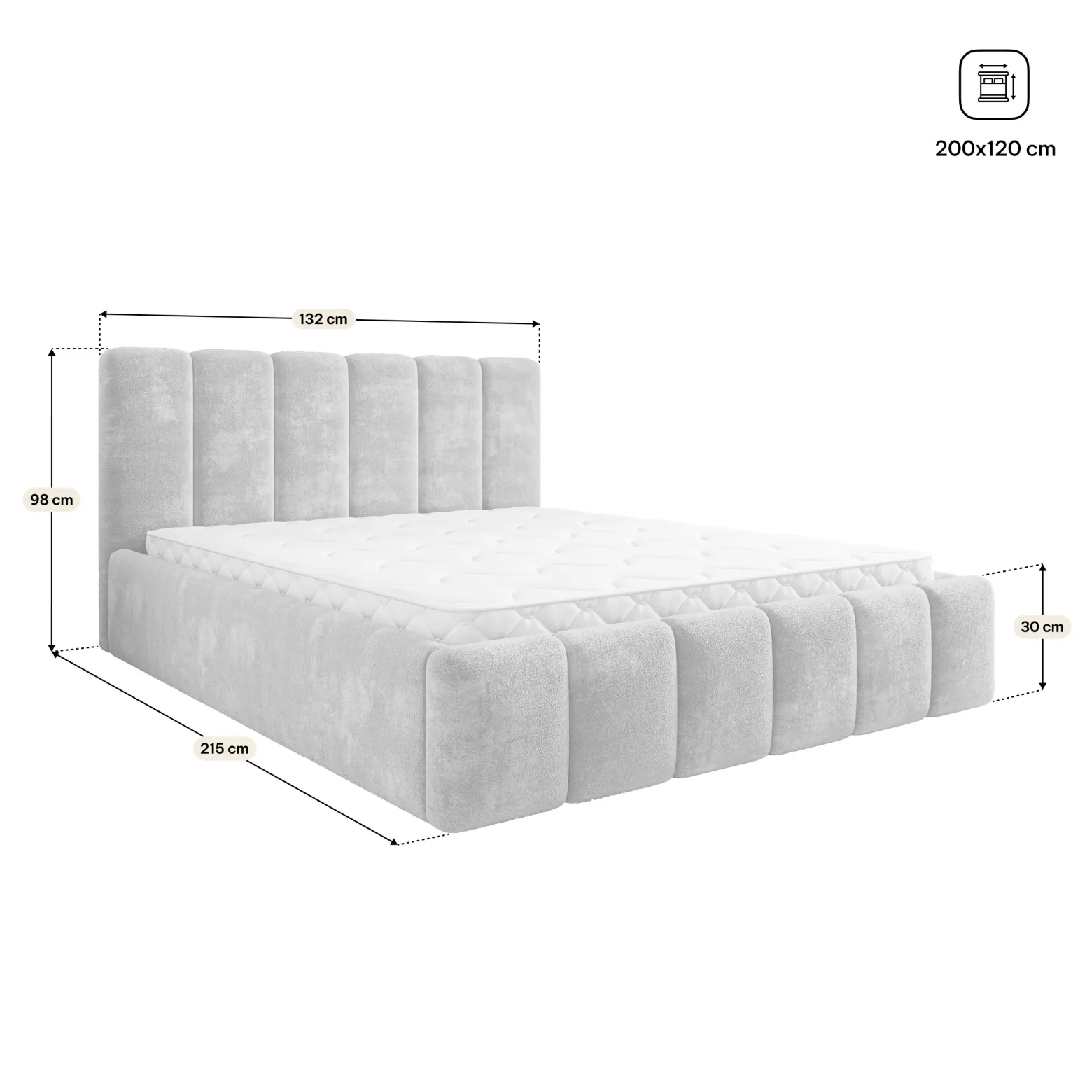 Łóżko Tapicerowane ATTORA LM z topperem 120x200 cm