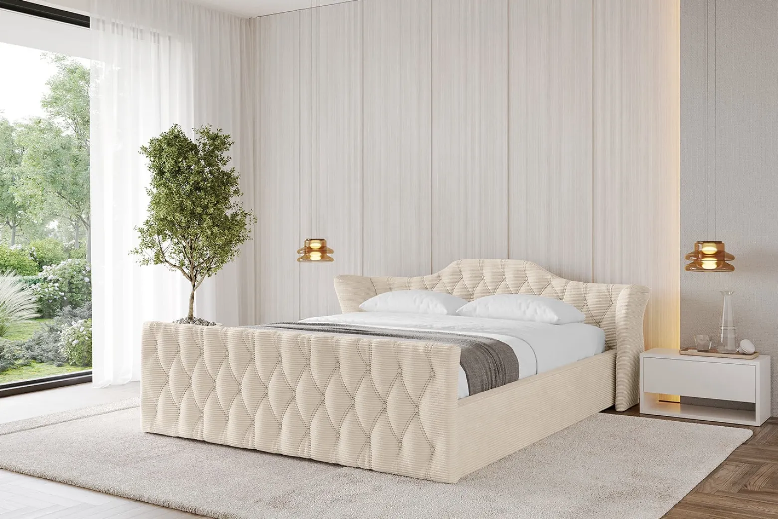 Łóżko tapicerowane z materacem + pojemnik ZORA-v1-Z-120x200 cm Beżowy