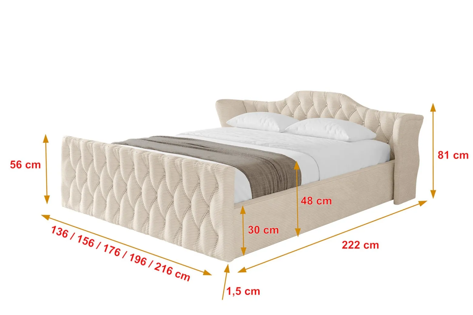 Łóżko tapicerowane z materacem + pojemnik ZORA-v1-Z-120x200 cm Beżowy