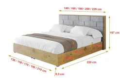Łóżko tapicerowane z materacem + pojemnik ENZO8 - 120x200 cm Jasny szary