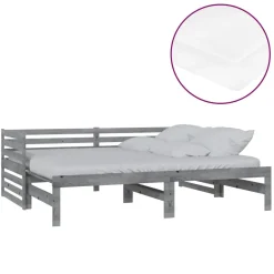 Łóżko wysuwane 2 x (90x200) cm szare lite drewno sosnowe
