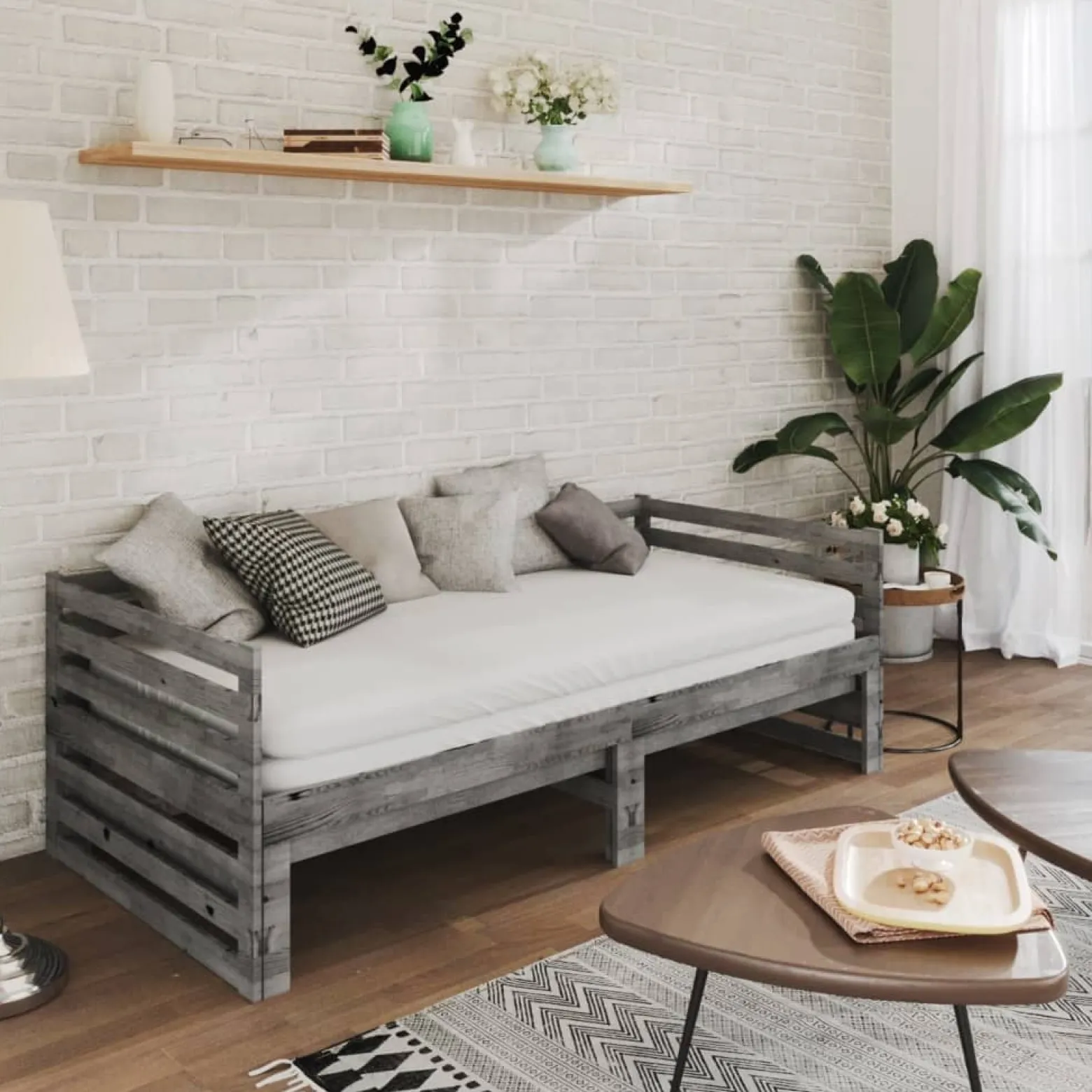 Łóżko wysuwane 2 x (90x200) cm szare lite drewno sosnowe