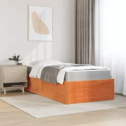 Łóżko z materacem woskowy brąz 90x190 cm lite drewno sosnowe