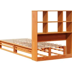 Łóżko z regałem bez materaca woskowy brąz 100x200 cm drewno