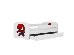 Łóżko Babydreams białe Spiderman z szufladą materac piankowy 140x70