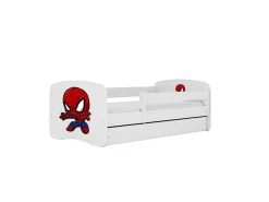 Łóżko Babydreams białe Spiderman z szufladą materac piankowy 140x70