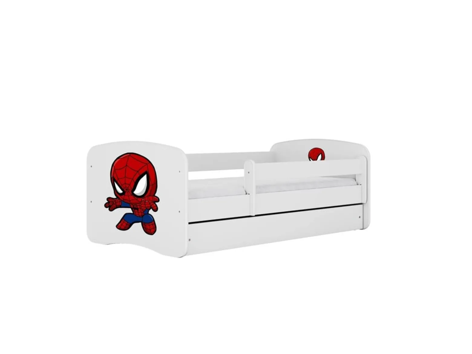 Łóżko Babydreams białe Spiderman z szufladą materac piankowy 140x70