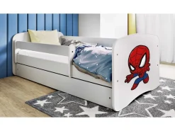 Łóżko Babydreams białe Spiderman z szufladą materac piankowy 140x70